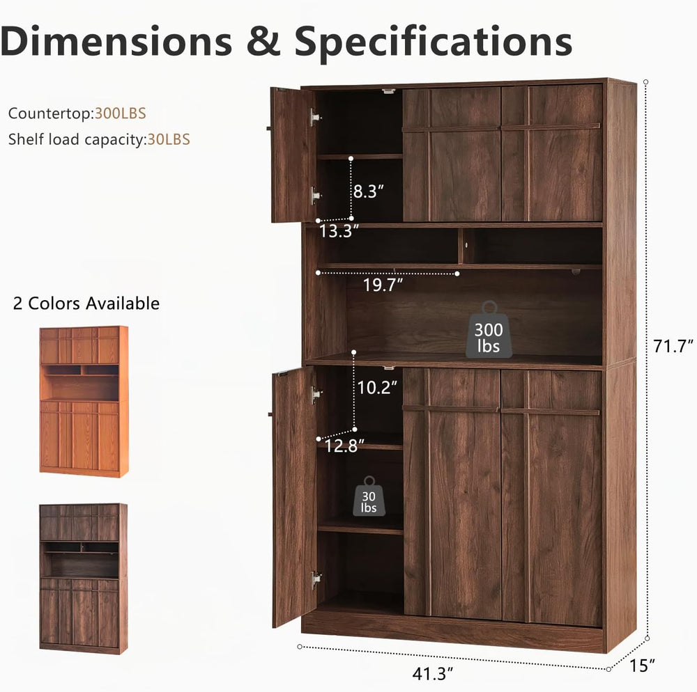 72" Pantry Cabinet, Tall Kitchen Pantry Storage Cabinet with Countertop,...