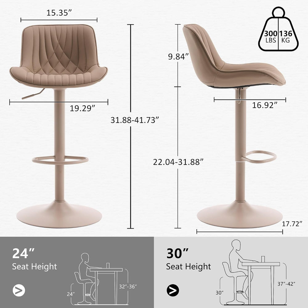 YOUTASTE Bar Stools Set of 2, Adjustable Swivel Counter Height Barstools with...