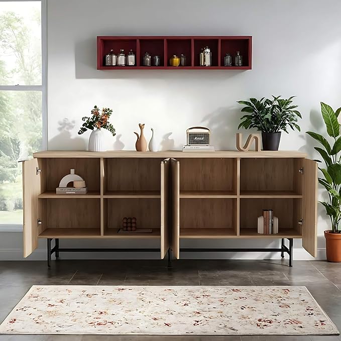 SAINTCY Mid Century Fluted TV Stand for 55/60/65/70/75 inch TV, 68" Oak ...