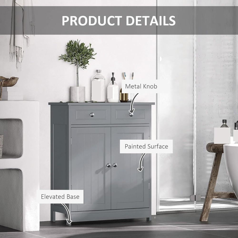 Floor Cabinet with 2 Doors, 2 Drawers and Adjustable Shelf, Freestanding Stor...