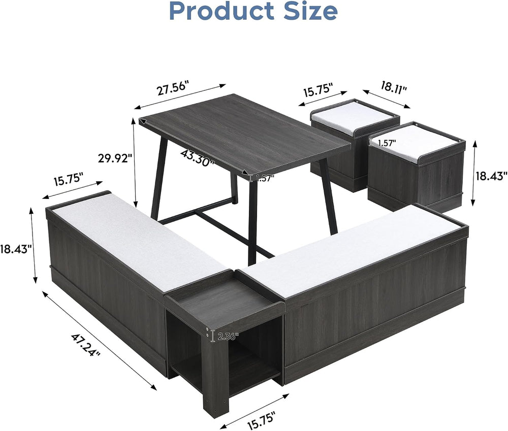 XIAO WEI Corner Dining Table Set, 6-Piece Breakfast Nook Dining Set with Stor...