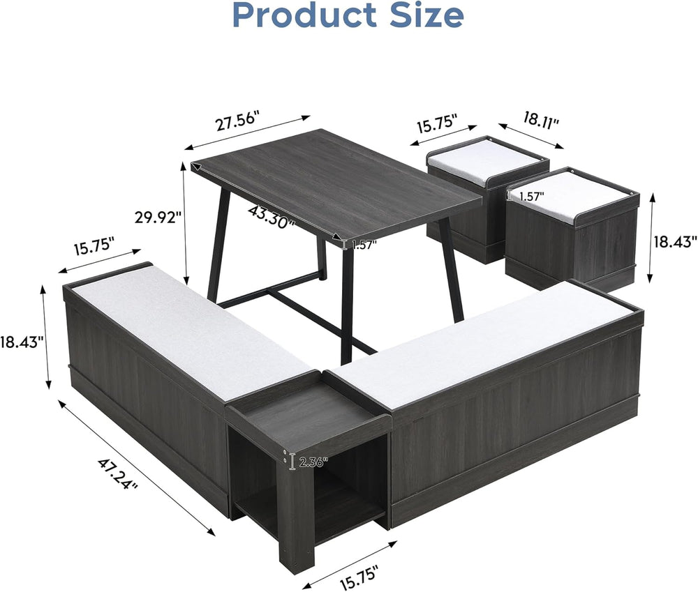 Brafab Corner Dining Table Set, 43 Inch Breakfast Nook Table Set with Bench w...