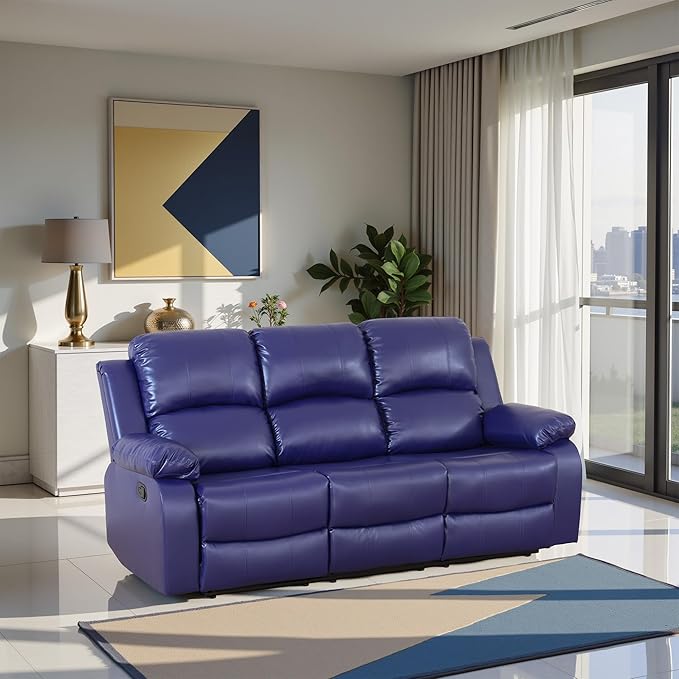 Recliner Sofa Set Couches for Living Room Chair Semi PU Fabric Living Room Furniture Sets, Adjusted Loveseat Reclining Couch Furniture Sofa Set for Theater Seating, 3-Seater, Dark Blue