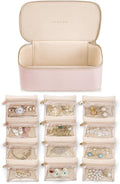 Vlando Teacher Gifts for Women,Jewelry Box with 12 Velvet Jewelry Bags Travel Jewelry Case for Girls Jewelry Organizer for Travelers Birthday Gift Ideas for Women (Pink)