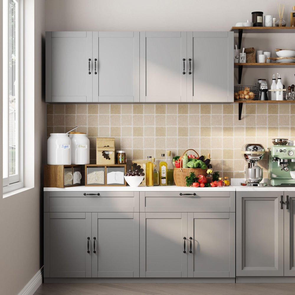 63" Kitchen Cabinet Set with Wall Mounted Cupboard and Buffet Sideboard,...