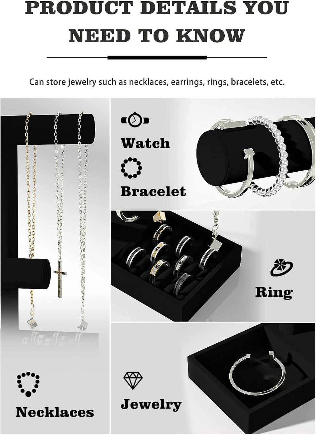 Bracelet and Necklace Holder,Velvet Jewelry Necklace Display Organizer Stand,bracelet Holder for Selling,Bracelet and Necklace Storage Tree (Style 2（Black）)