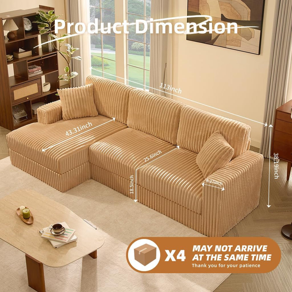GOSUHI 113" L-Shaped Cloud Couch, Modular Sectional, Deep Seats, Camel |...