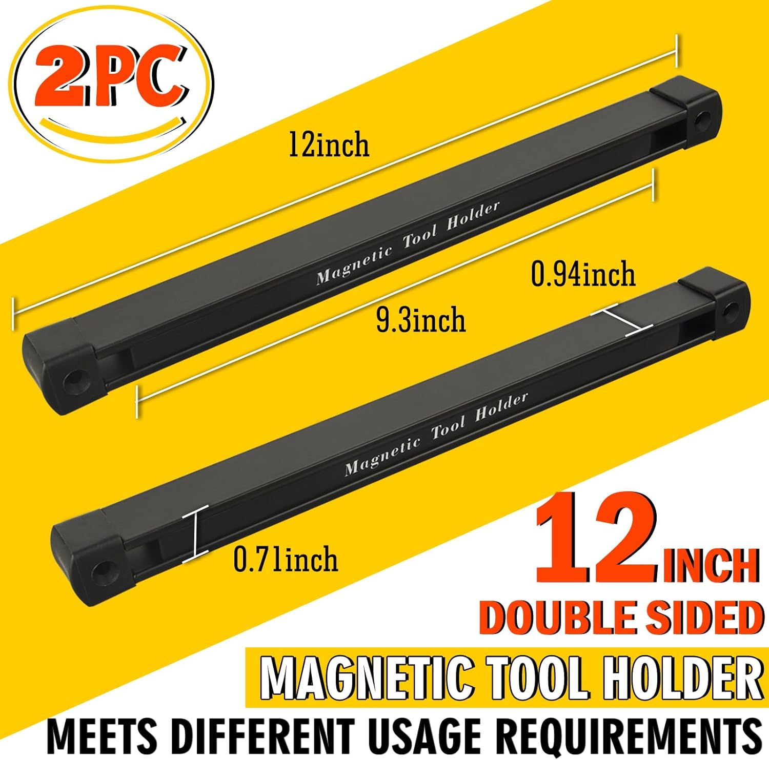 Double Sided Magnetic Tool Holder, 12 Inch Magnetic Tool Bar, Heavy Duty Wall Mount Strip with Ultra Strong Magnet for Garage, Workshop, Jobsite, Shed and Kitchen (2 Pack)