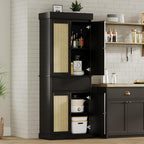 Tall Kitchen Pantry Cabinet - Rattan Doors, Adjustable Shelves, Freestanding Cupboard with Drawer for Bathroom, Dining Room, Living Room