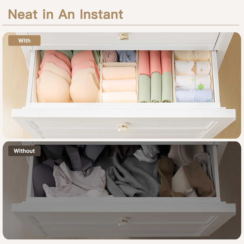Criusia Drawer Organizer Clothes, 24 Pack Dresser Organizer for Baby Clothes, Underwear, Sock- Foldable Closet Organization and Storage Dividers Bins for Nursery, Bedroom and Dorm (Beige)