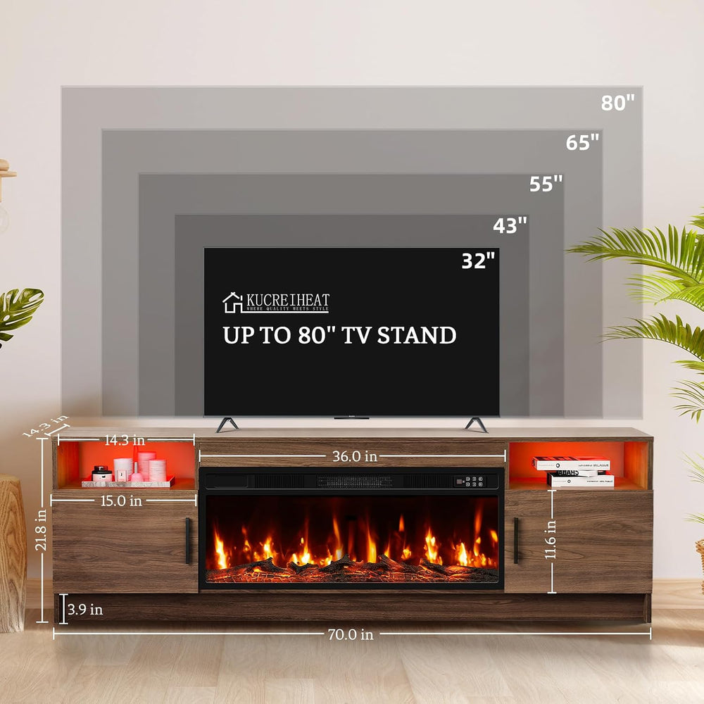Kucreiheat Fireplace TV Stand for 65-80 inch TV, Large Entertainment Center w...
