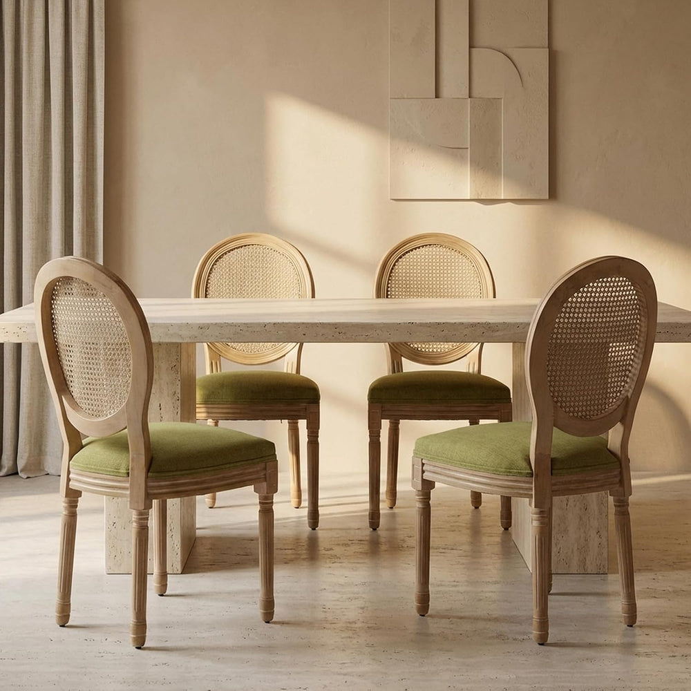 Vintage French Country Dining Chairs Set of 4, Rattan Dinning Chair with a Ro...