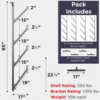 OAKMOORE Shipping Container Pipe Rack - Heavy Duty 4 Pack Shipping Container Pipe Storage Shelves for Jobsites - Conex Compatible - No Drilling Required