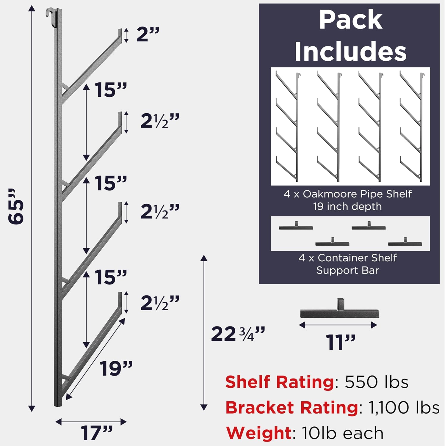 OAKMOORE Shipping Container Pipe Rack - Heavy Duty 4 Pack Shipping Container Pipe Storage Shelves for Jobsites - Conex Compatible - No Drilling Required