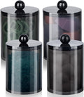 4 Pack Qtip Holder,Canister Apothecary Jar Set, Bathroom Jars with Lids Set for Cotton Swabs, Balls, Pads, Floss Picks,10oz-12oz Plastic Canisters Restroom Bedroom Vanity Organizer(Black)