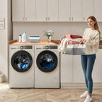 Washer Dryer Countertop with 2 Pack Storage Baskets, Wood Washer and Dryer Countertop with Non-Slip Pads/Edge Rails for Laundry Room Storage and Organization, 27.5" W x 54" L(Dark Woodcolor)