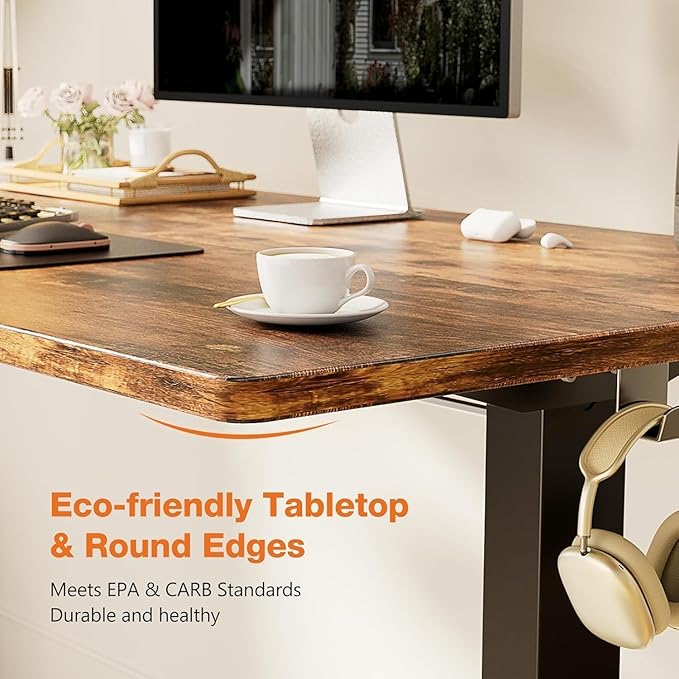 Standing Desk Adjustable Height, 48 x 24 in Electric Sit Stand up Desk for Home Office, Ergonomic Workstation Computer Desk with Two-Piece Desktop, Sit Stand Office Desk, Vintage Brown