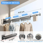 Clothes Drying Rack Wall-Mounted, 3-Fold Retractable Clothes Hanger with Windproof Holes & Detachable Design, Sturdy Foldable Laundry Rack for Balcony, Bathroom Use (Gunmetal Gray)