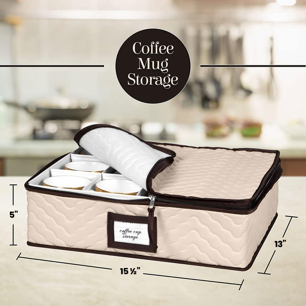 China Storage Containers 5-Piece Set Moving Boxes for Dinnerware, Glasses, Plates, Mugs and Saucers Sturdy Quilted Microfiber Dish Organizer with Dividers for Seasonal Storage - Holds Set of 12