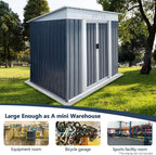 6' x 4' Outdoor Metal Storage Shed Outdoor Shed Galvanized Steel Garden Shed with Sliding Door and Window for Ventilation Storage Sheds House for Backyard Garden（Grey）