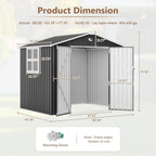 8x6 FT Outdoor Storage Shed, Metal Garden Shed - Tool Storage Sheds with Lockable Doors & 1 Clear Window, Waterproof Outside Storage Building for Backyard, Patio (Black; Floor Not Included)