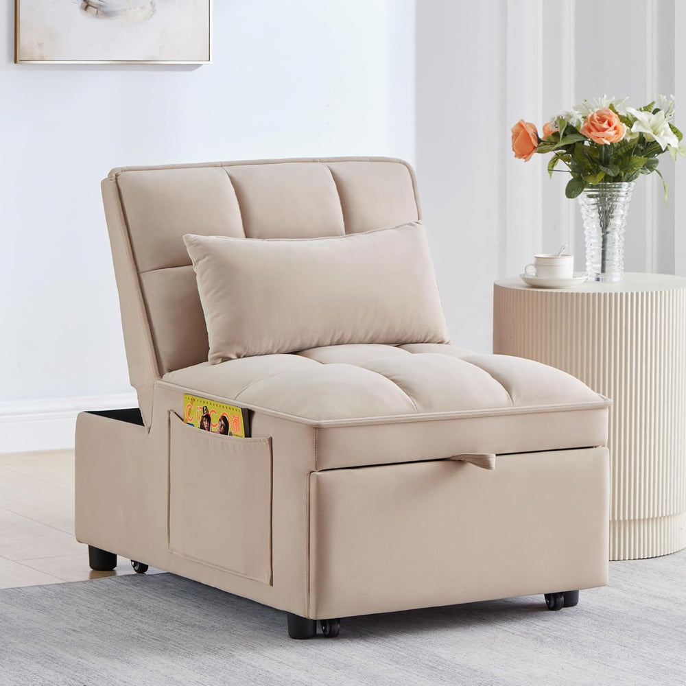 4-in-1 Folding Convertible Chair Sofa Bed,Taupe