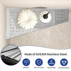 Corner Shower Shelf 12" Polished 304 Stainless Steel Recessed Trapezoid Grout in Shelves with Grid Design Bathroom Shelf Racks for Tiled Wall, 2 Pack