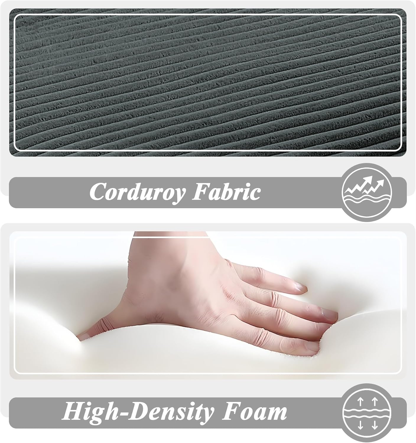 HRVEOCEI 67" Chaise Lounge Indoor, Oversized Chaise Lounge Chair with 3 Comfy Pillows for Living Room Bedroom, Wide Arms Corduroy Fabric High-Density Foam No Assembly Required (Grey)