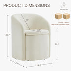 Upholstered Dining Chairs with Casters, No Assembly Rolling Modern Dining Room Chairs with Hidden Storage & Barrel Backrest, Accent Chair for Bedroom, Living Room, Dressing, Linen, Set of 2