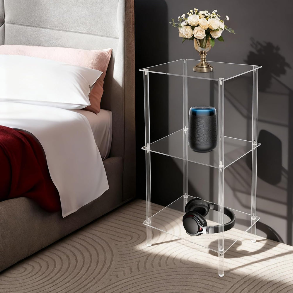 3-Tier Acrylic Record Player Stand, Clear Vinyl Record Storage Table with 11 ...