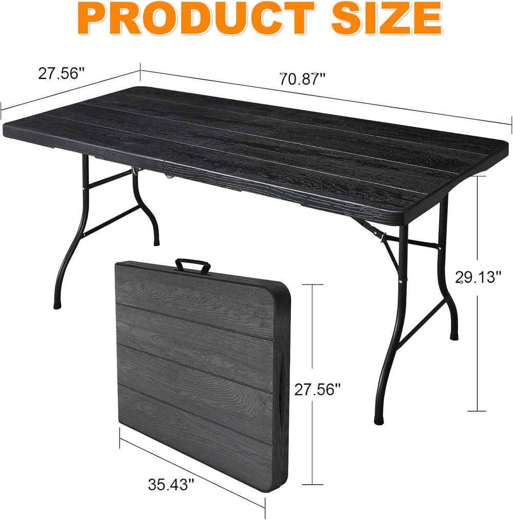 6ft Folding Table, Portable Heavy Duty Plastic Fold-in-Half Utility Table for...