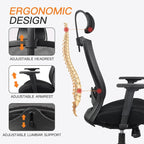 Ergonomic Office Chair for Big and Tall People, 400lb Computer Desk Chair with Adjustable 2D Headrest, Lumbar Support & Armrests, 5 Inch Thick Foam Cushion Seat, Mesh Rolling Chair for Work & Gaming