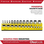 Olsa Tools Magnetic Socket Organizer | 3/8-inch Drive | SAE | Yellow | Holds 16 Sockets | Professional Quality Tools Organizer