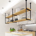 Ceiling Shelf, Floating Shelves Kitchen Storage Wine Rack, Industrial Ceiling Mount Shelf 2 layer, Wine bottle, Wine Glass, Dish Storage Rack, for Restaurant, Bar, Kitchen (55.1×11.8×23.6in,Black)