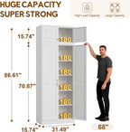 UNICOLY 86.61" H Kitchen Pantry Cabinet, Tall Storage Cabinet with Doors and 4 Shelves, Metal Storage Cabinets for Kitchens, Living Room, Dinning Room, Assembly Required, White