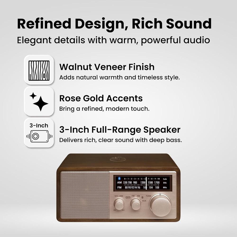 Sangean WR-16SE 45th Anniversary AM/FM/Bluetooth Radio, Dark Walnut Wood