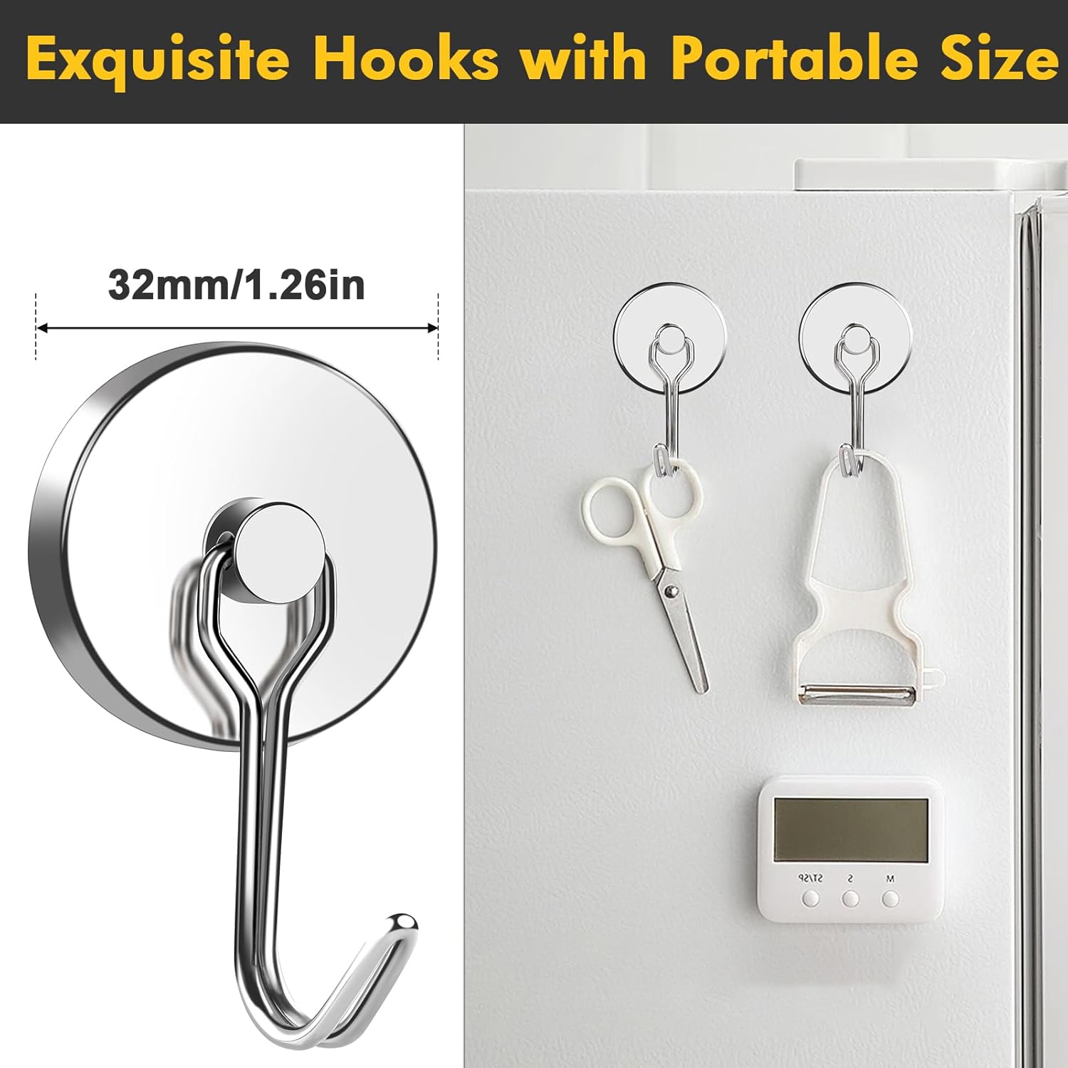 MIKEDE 120LB Magnetic Hooks, Neodymium Magnet Hooks for Hanging, Swivel Swing Magnetic Hook Heavy Duty, Strong Magnet with Hooks for Cruise, Kitchen, Camping, Door, Locker - 2 Pack