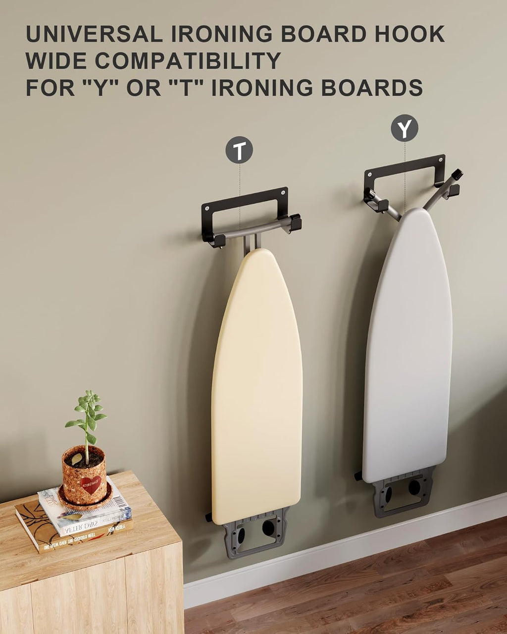 Ironing Board Hanger Wall Mount Stainless Steel, Y T Leg Ironing Board Holder Wall Mount for Laundry Room, Iron Board Hooks for Wall Heavy Duty Black