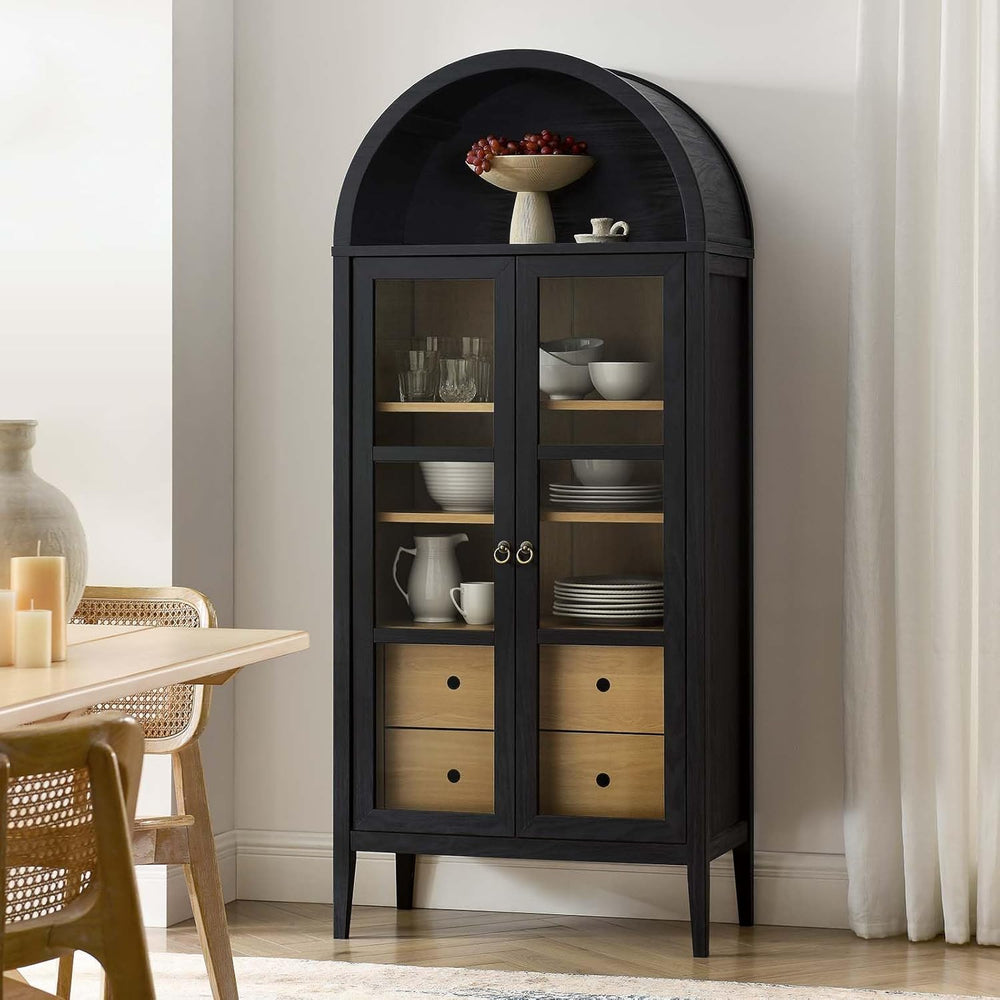 Modway Nolan Modern Farmhouse 71 Inch Tall Arched Storage Display Cabinet in ...