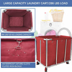 Laundry Cart Commercial,11.35 Bushel Large Industrial Rolling Laundry Hamper with 4 Inch Wheels,Household Heavy Duty Laundry Baskets with Stainless Steel Frame, 286 LBS Weight Capacity