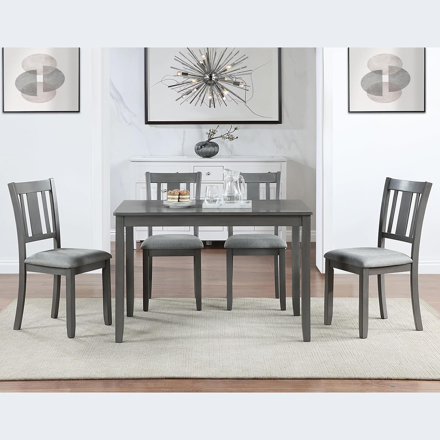LUMISOL 5-Piece Modern Dining Set, Rectangular Wooden Kitchen Table with 4 Upholstered Chairs for Kitchen, Dining Room, Living Room, Grey