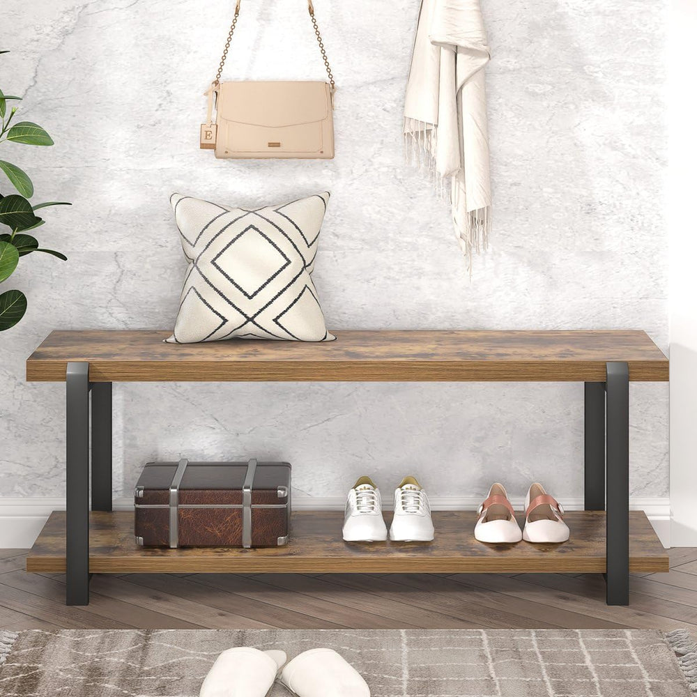 EXCEFUR Entryway Bench, Industrial Shoe Storage Bench for Living Room Bedroom...
