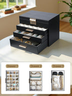BOOVO Jewelry Boxes for Women, 5 Layer Jewelry Organizer with Necklace Hanger and Drawers, Large Jewelry Box for Earrings, Necklace and Bracelet Storage Gifts for Women and Girls (Black, 5 Layer)