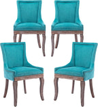 Modern Dining Chairs Set of 4, High Back Dining Chairs Side Chairs with Solid Wood Legs, Upholstered Fabric Dining Room Chairs for Dining Room Kitchen, Lake Blue