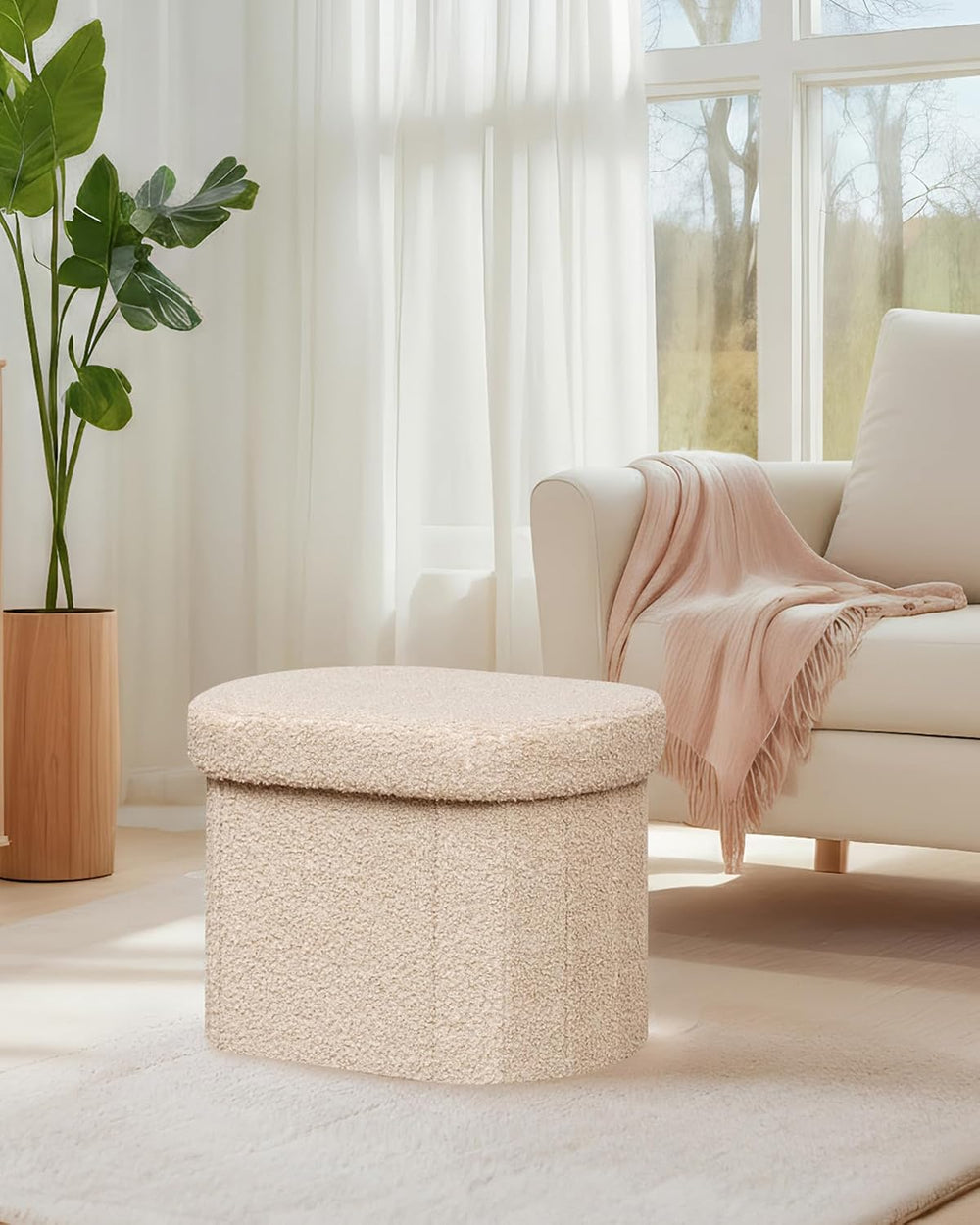B FSOBEIIALEO Storage Ottoman for Dorm Room, Boucle Folding Storage Ottoman F...