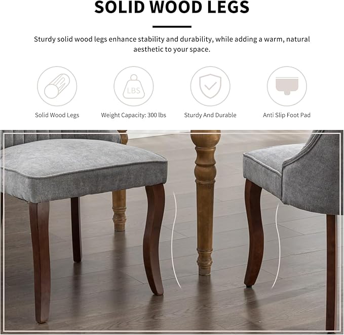 Modern Dining Chairs Set of 4, Mid Century Kitchen & Dining Room Chairs, Velvet Upholstered Kitchen Chairs with Wood Legs, Sillas de Comedor, Easy Assembly, Gray, 4 Pieces