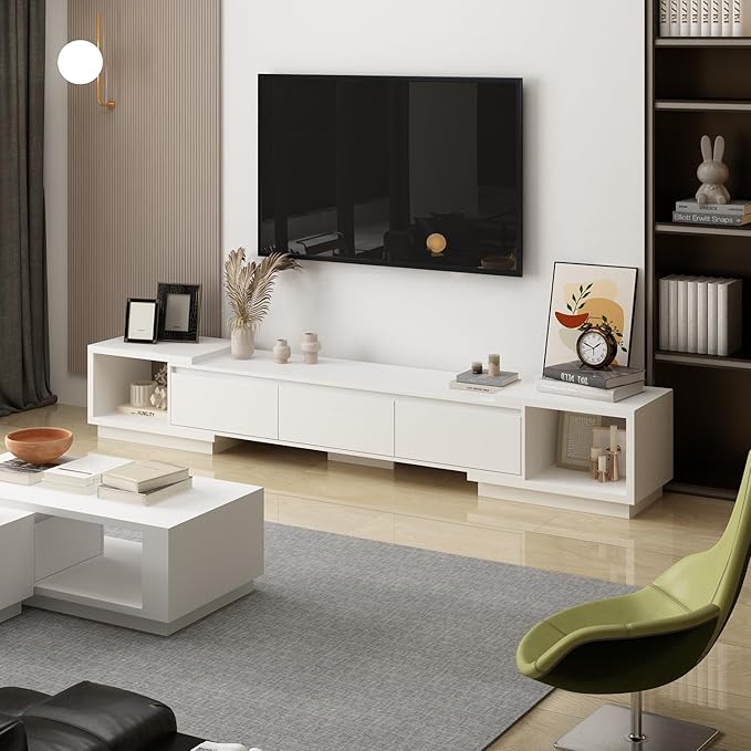 Expandable TV Stand Media Console Table, Modern Entertainment Center with Thr...