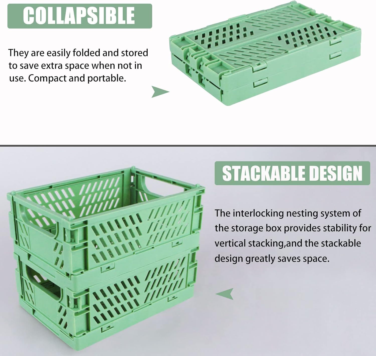 Tixill 2-Pack Mini Foldable Plastic Baskets for Organizing and Storage, Collapsible Storage Crate for Home Kitchen Bedroom Bathroom Office (5.9x3.8x2.2, Green)
