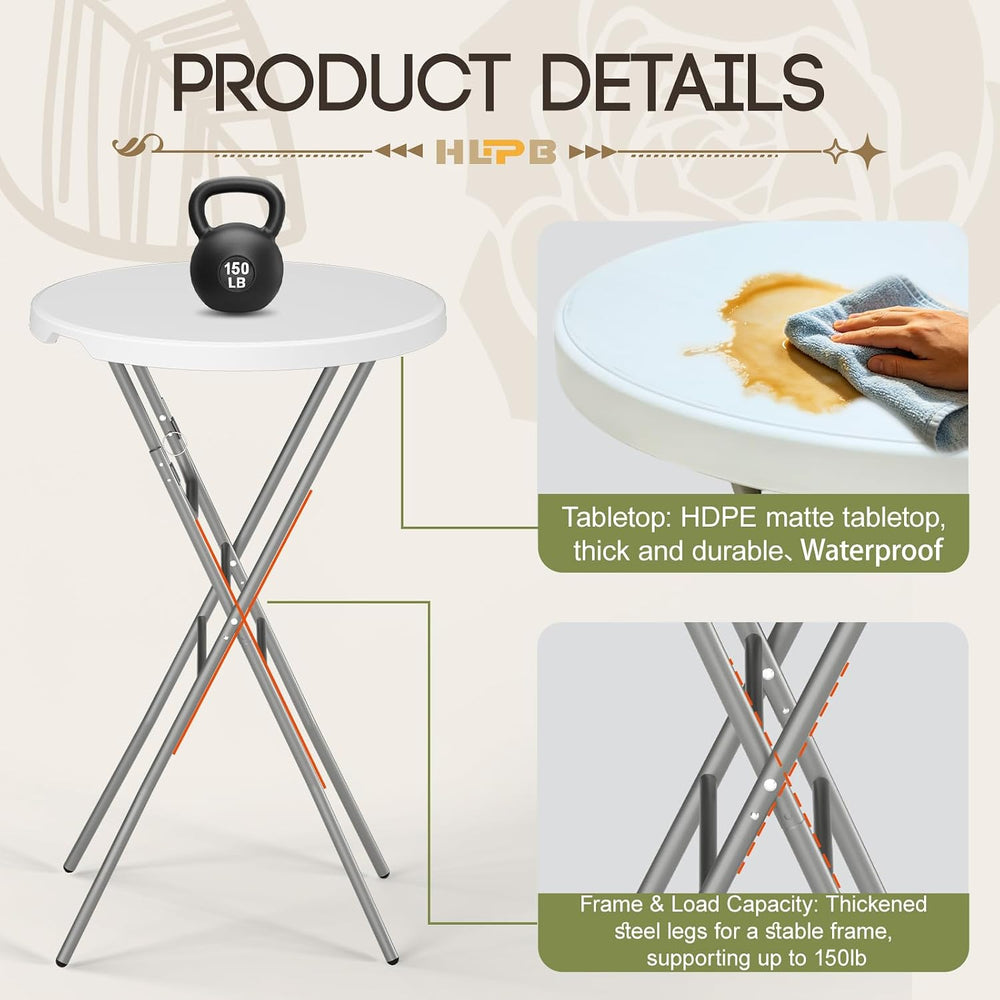 28" Round Folding Table with Cover, Foldable Cocktail Table with Handle ...