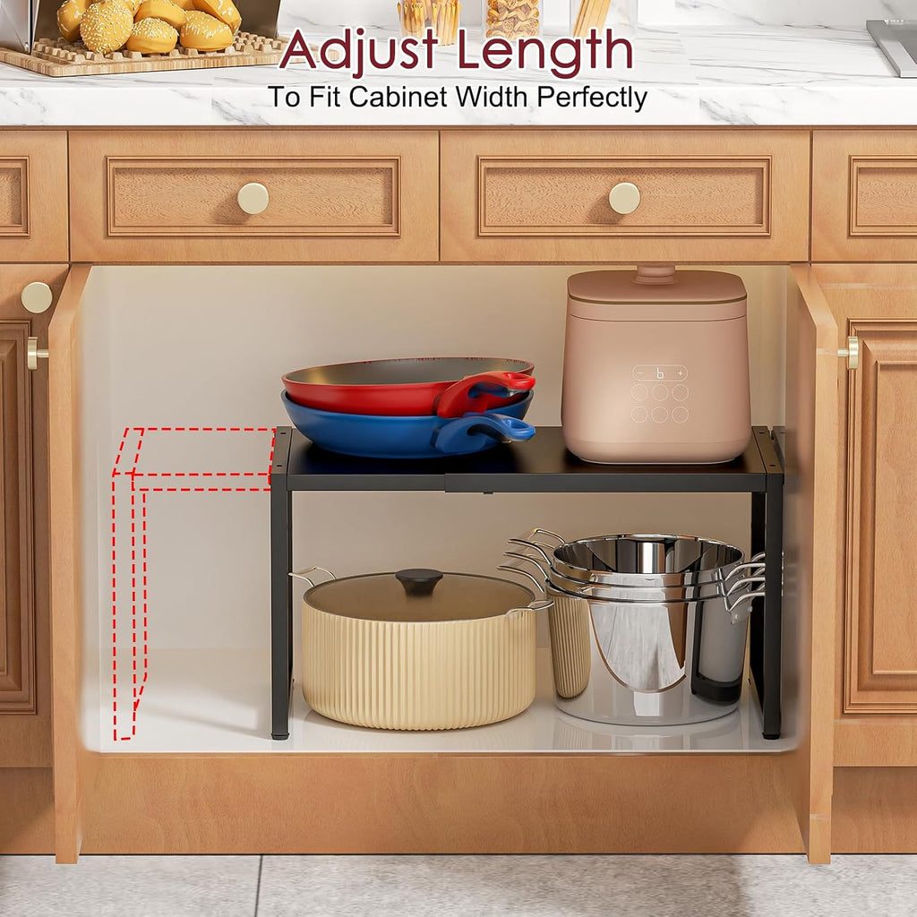 Expandable Kitchen Storage Shelves,110LBS Heavy Duty Metal Garage Shelving Units For Pot Pans Appliance,Adjustable Small Storage Shelf Rack Organizer For Kitchen Countertop Under Cabinet Garage Pantry
